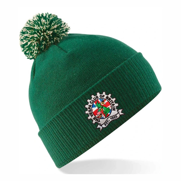  Vespa Bobble Hat  -  Bottle Green & Off White