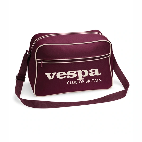  Retro Shoulder Bag  -  Burgundy & Sand With Retro Vespa Print